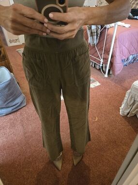 Olive Green Wide-Leg Pull-On Cord Pants